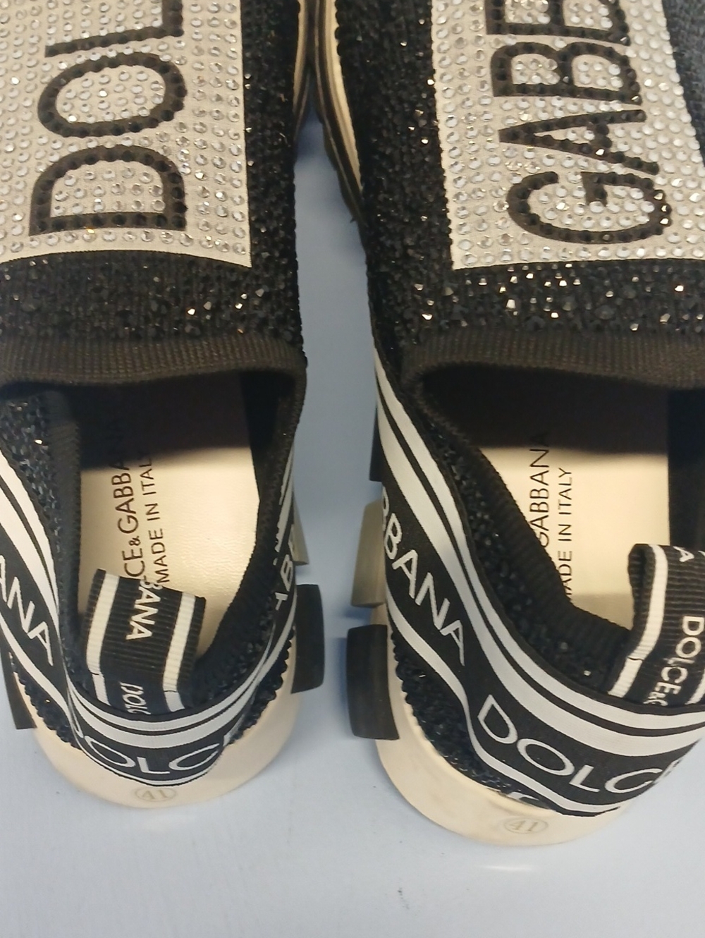 Dolce & Gabbana Black & White Crystal Logo Slip-On Sneakers Euro 41 US 10-10.5 - Picture 2 of 15